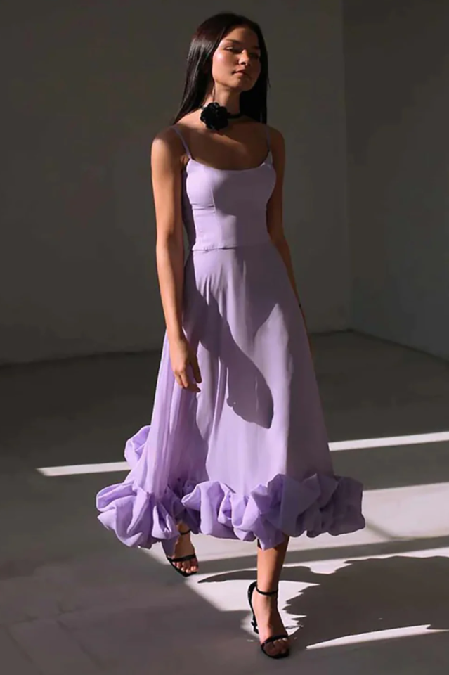 Flounce Bustier Midi Dress – POST MERIDIEM