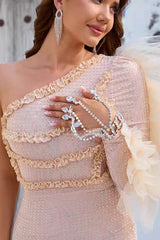 One Shoulder Diamonds Bracelet Cocktail Dress