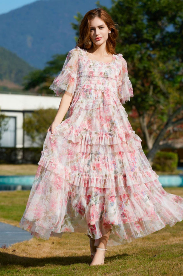 Floral Tulle Ruffle Layered Maxi Dress | Dress In Beauty