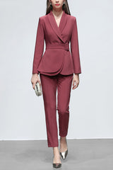 Lace Up Belt Waist Blazer Pants Suit