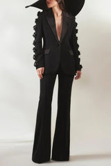 Leonie Flower Embellished Black Blazer