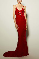 Baptiste Red Bow Velvet Maxi Dress