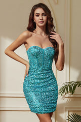 Sparkly Strapless Corset Sequined Party Dress