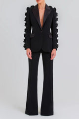 Leonie Flower Embellished Black Blazer