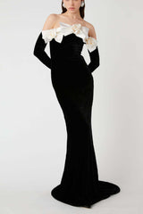 Duchesse Bows Off Shoulder Velvet Gown