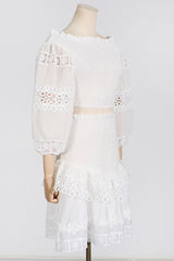 Raina White One-Shoulder Embroidered Set