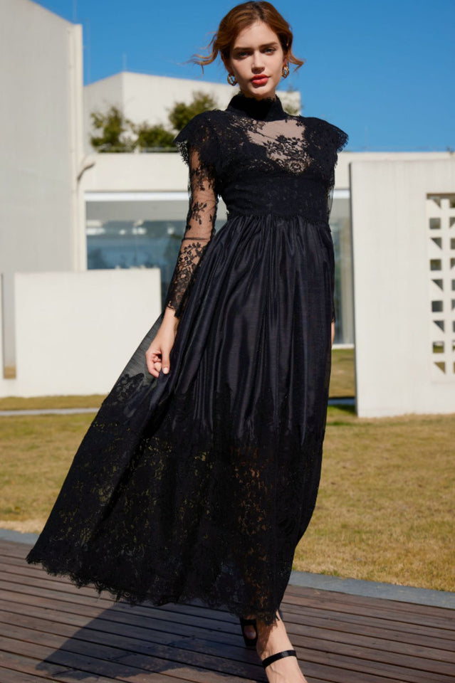 Jamie Black Floral Lace Stitching Dress | Dress In Beauty