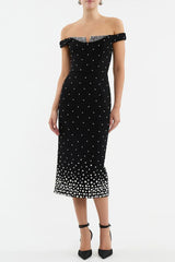 Pearl Polka Dots Embellished Midi Dress