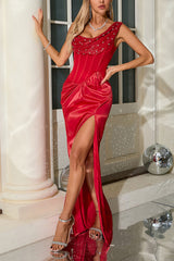 Minka Satin Red Bodycon Maxi Dress