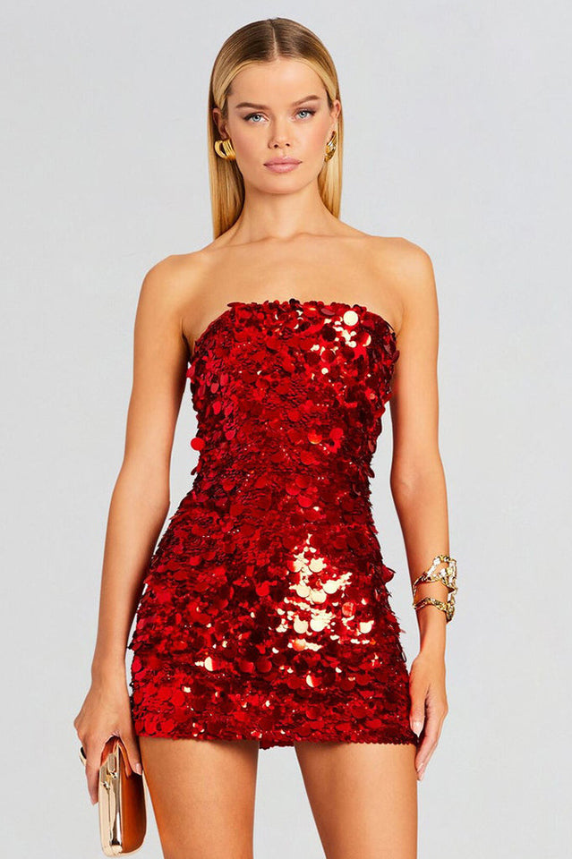 Stergiani Sequin Strapless Mini Red Dress | Dress In Beauty