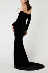 Duchesse Bows Off Shoulder Velvet Gown