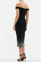 Pearl Polka Dots Embellished Midi Dress