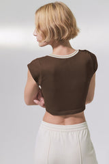 Notched Neck Cap Sleeve Cropped Tee