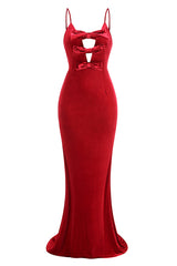 Baptiste Red Bow Velvet Maxi Dress