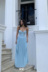 Marcella Ocean Blue Pleated Maxi Dress