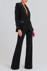 Leonie Flower Embellished Black Blazer