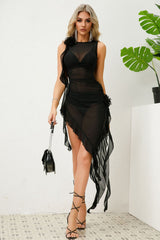 See Through Rose Ruffle Dress