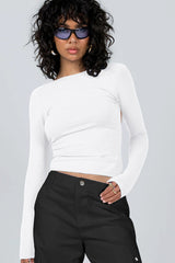 Backless Round Neck Long Sleeve Blouse
