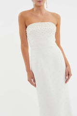 Pearl Embellished Strapless Gown