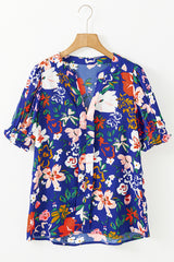 Rose Floral Printed Puff Sleeve Blouse