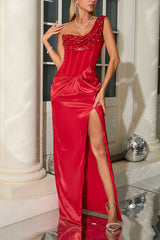 Minka Satin Red Bodycon Maxi Dress