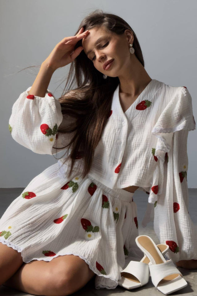 Ruffled Strawberry Print Skirt Set | Dress In Beauty