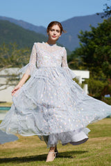 Embroidered Ruffles Elegant Long Dress