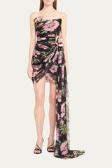 Floral Printed Strapless Draped Mini Dress | Dress In Beauty