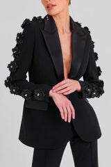 Leonie Flower Embellished Black Blazer