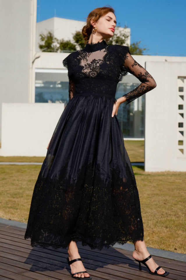 Jamie Black Floral Lace Stitching Dress | Dress In Beauty