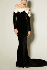 Duchesse Bows Off Shoulder Velvet Gown