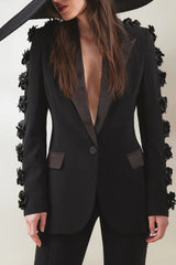 Leonie Flower Embellished Black Blazer