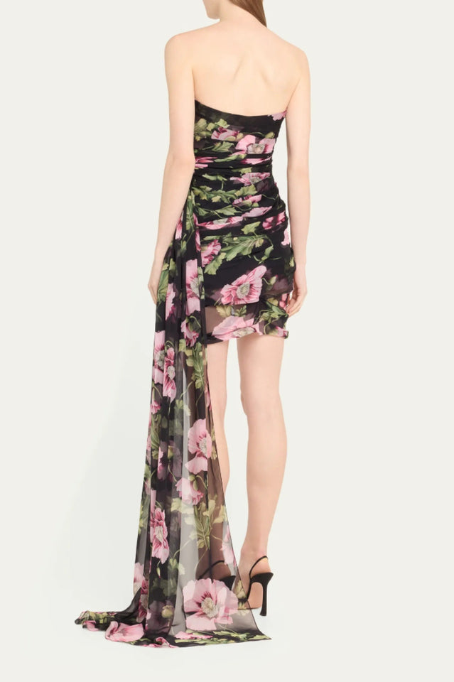 Floral Printed Strapless Draped Mini Dress | Dress In Beauty