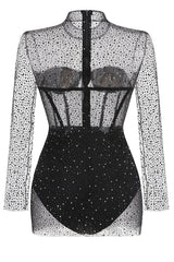 Adele Black Mesh Diamond Mini Dress