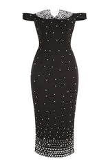 Pearl Polka Dots Embellished Midi Dress