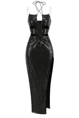 Halter Lace Up Sequin Maxi Dress | Dress In Beauty