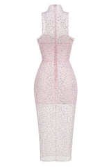 Brenden Pink Crystal Lace Midi Dress