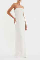 Pearl Embellished Strapless Gown