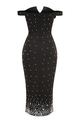 Pearl Polka Dots Embellished Midi Dress