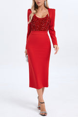 Melissa Long Sleeve Sequin Midi Dress