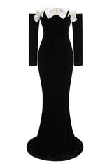 Duchesse Bows Off Shoulder Velvet Gown