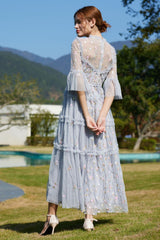 Embroidered Ruffles Elegant Long Dress