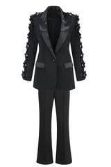 Leonie Flower Embellished Black Blazer