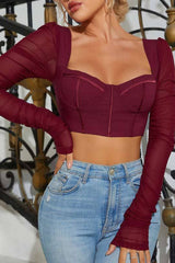 Long-Sleeve Bustier Top