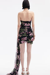 Floral Printed Strapless Draped Mini Dress | Dress In Beauty