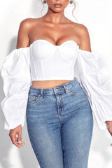 Kalani White Puff Sleeve Corset Top