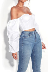 Kalani White Puff Sleeve Corset Top