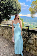 Marcella Ocean Blue Pleated Maxi Dress