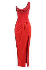 Minka Satin Red Bodycon Maxi Dress