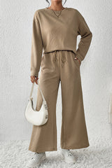 Textured Long Sleeve Top & Pants Set